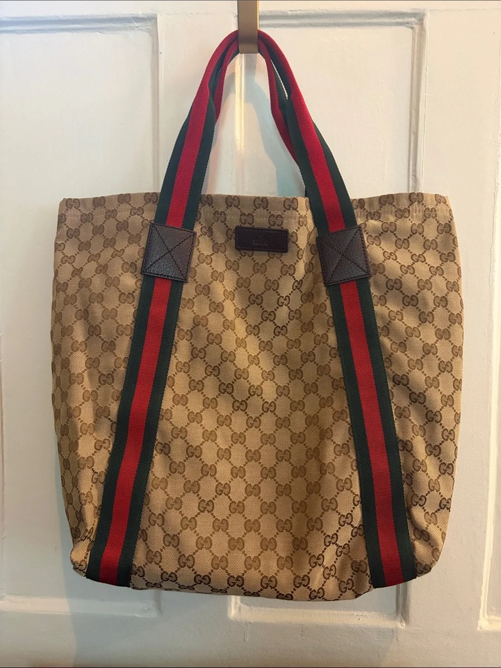 Gucci Beige Monogram Tote with Red and Green Webbing - Picture 1 of 16